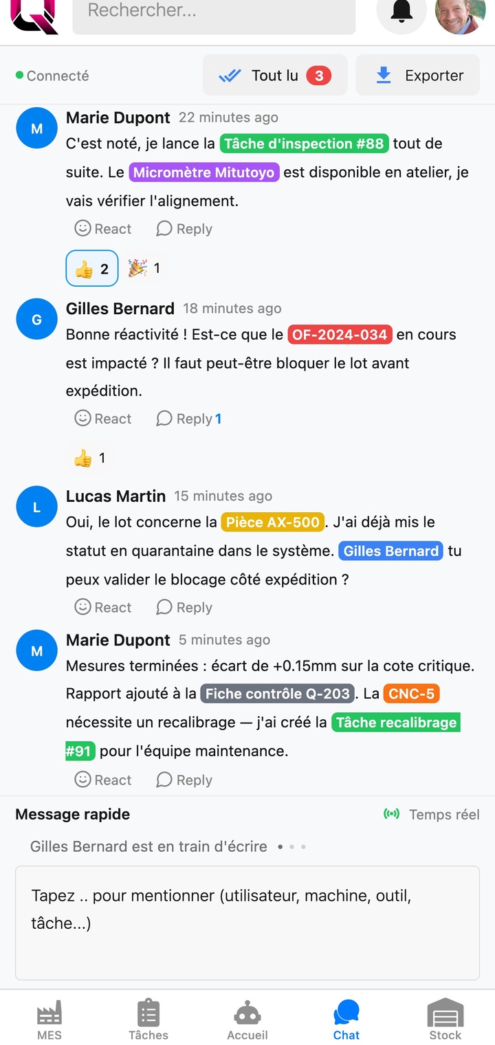 Capture d'écran — Chat d'atelier
