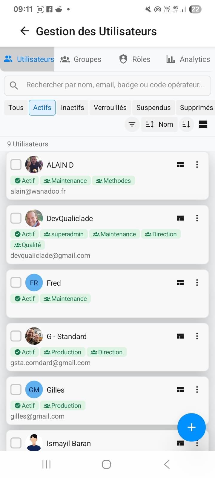 Capture d'écran — Utilisateurs & Droits